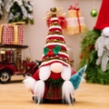 Christmas female gnome plush with striped hat and tree decoration for holiday decor - American Plaid Hat Gnome Female Style (Christmas Tree)
