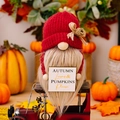 Fall gnome plush with red knitted hat and Autumn Leaves & Pumpkins Please sign - Red