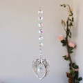 Rainbow maker suncatcher with silver angel wings and multi-faceted clear crystal sphere - Silver