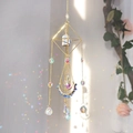 Golden suncatcher with blue stones, geometric frame and crystal prisms creating rainbows - Lapis Lazuli / 55cm