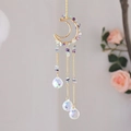 Handmade moon crystal suncatcher with purple stones and hanging faceted crystal balls - Colorful Fluorite Color