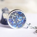 Lapis Lazuli kristallen wensfles sleutelhanger in een ronde zilveren metalen lijst - Lapis lazuli