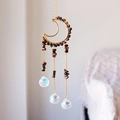 Golden moon suncatcher with Tiger Eye stones and faceted crystal balls decoration - Tiger Eye
