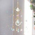 Golden suncatcher with geometric frame, raw stone center and crystal pendants - Opal / 55cm