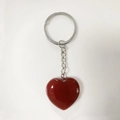 Polished deep red heart crystal keychain with silver metallic ring and chain - Red Agate
