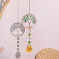 Crystal tree of life car charm with green stones and rainbow teardrop prism pendant - Aventurine (DC2)