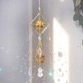 Golden geometric suncatcher with natural tiger eye stone and crystal prism pendant - Tiger Eye Stone Bracelet / 55cm