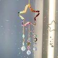 Handmade rainbow chakra star suncatcher with natural stones and hanging crystal prisms - Rainbow Crystal