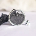 Zilveren ronde wensfles sleutelhanger met natuurlijke zwarte obsidiaan kristallen stenen - Zwarte Toermalijn