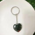 Polished bloodstone heart-shaped crystal keychain with durable silver metal chain - African Blood Stone