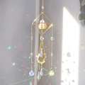 Golden geometric suncatcher with orange raw stone and crystal prism for home decor - Topaz / 55cm