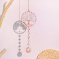Pink Tree of Life crystal suncatcher with white quartz stones and aurora crystal ball - Opal (DC5)