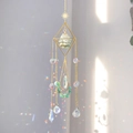 Golden sun catcher featuring green raw stone and crystal prisms with rainbow light - Aventurine Jade / 55cm