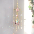 Golden suncatcher with pink raw stone and amethyst moon pendant in bohemian style - Light Amethyst / 55cm