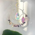 Acchiappasole bohémien dorato con cornice a luna e pietre di cristallo viola decor - Fluorite Colorata