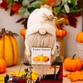 Herfst kabouterbeeldje met gebreide muts en Farm Fresh bordje voor herfstdecoratie - Wit