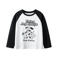 Kids long sleeve raglan t-shirt with black and white cartoon dalmatian graphic print - 130cm / Off-white/Black (DT3033)