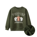 Dunkelgrüner Kinder-Sweatshirt mit Welpen-Print und weichem, warmem Fleece-Futter - 130cm / Armeegrün