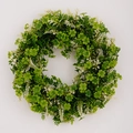 Saint Patrick's Day green clover wreath with white floral accents on white background - Clover with White Leaves Style