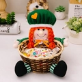 St. Patrick's Day doll storage basket with orange braids and green heart hat - Green Leaf Festival Girl Storage Basket
