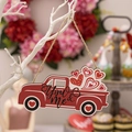 Red retro wooden truck heart hanging ornament with You and Me text for Valentine decor - Red Truck You Me