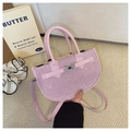 Pink sequined semi-circular handbag with silver lock and detachable shoulder strap - Pink