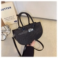Sparkly black sequin half-moon handbag with double handles and silver rotary clasp - Black