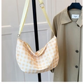 Yellow gingham half-moon crossbody bag with bear embroidery and adjustable strap - Standard / Yellow
