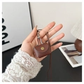 Brown mini leather headphone bag pendant with gold buckle and crossbody lanyard - Coffee
