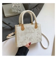 Elegante beige Spitzentasche mit gewebtem Griff und goldenen Metalldetails - Weiß