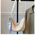 Yellow plaid hobo bag with cute embroidery and colorful charm accessories - With Pendant / Yellow