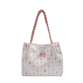 Borsa tote trapuntata bianca con stampe di animali e manici rosa in stile casual - Rosa senza ciondolo