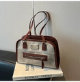 Grande borsa tote retrò grigia e marrone da donna con texture vintage per il pendolarismo - Stile di base / Rosso
