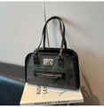 Borsa a tracolla vintage grigio scuro opaca con targa in metallo argento e doppi manici - Stile di base / Nero