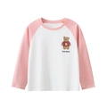 T-shirt enfant à manches raglan rose et blanc avec un joli motif d'ours en peluche - 165cm / Blanc Cassé/Rose