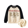 Kids long sleeve raglan sweatshirt in black and white with warm fleece lining - Apricot/Black / 130cm