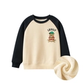 Sudadera de forro polar beige para niños con mangas raglán negras y oso - Albaricoque/Negro / 130cm