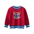 Maglione rosso per bambini in maglia con motivo a tamburo e polsini a righe - 100cm / Rosso