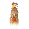 Harvest gnome plush with daisy knit hat holding an orange pumpkin on white background - Harvest Season Shell Hat Pumpkin Gnome