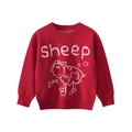 Kids red knit sweater with sheep pattern and ribbed cuffs for autumn and winter - 90cm / Red (HM3202)