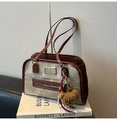 Vintage-Achseltasche in Rotbraun und Grau mit niedlichem Plüschbären-Anhänger-Dekor - Mit Anhänger / Rot