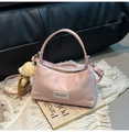 Pink suede handbag with mddi37 tag and cute teddy bear charm for women - With Pendant / Pink