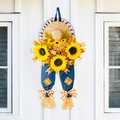 Harvest festival door decor with straw hat, sunflowers and denim legs pendant - Pants Style