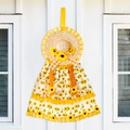 Thanksgiving straw hat sunflower pendant with yellow plaid bow for home wall decor - Dress Style