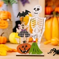 Décoration de table Halloween en bois avec crâne fantôme citrouille et chauve-souris - Style Squelette à Ressort
