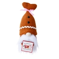Gingerbread Cafe gnome plush with orange knit hat and white beard holiday ornament - Brown Shell Hat Gnome Holding Wood Sign
