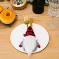 Portaposate a forma di gnomo a quadri rossi e neri per decoro tavola Natale - Stile Gnomo Babbo Natale Lungo