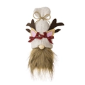 Christmas reindeer gnome with white knit shell hat, brown antlers, and fuzzy beard decoration - White Shell Hat Reindeer Gnome