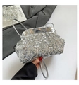 Elegante borsa a mano retrò con paillettes argentate e tracolla sottile per feste serali - Argento