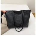 Large black tote bag with unique wrinkled texture and minimalist dual shoulder straps - Basic Style / Black